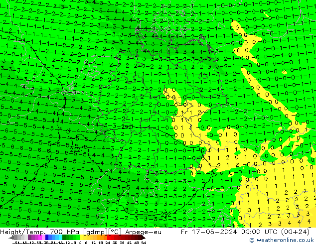 Height/Temp. 700 hPa Arpege-eu 星期五 17.05.2024 00 UTC