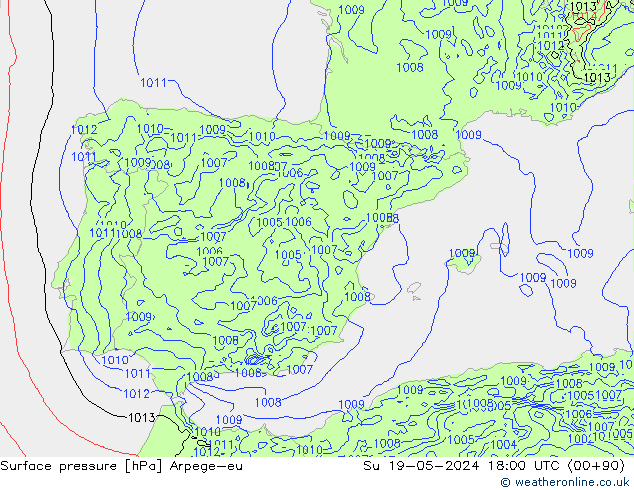 Luchtdruk (Grond) Arpege-eu zo 19.05.2024 18 UTC
