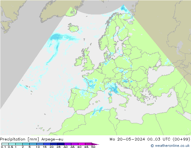 Precipitazione Arpege-eu lun 20.05.2024 03 UTC