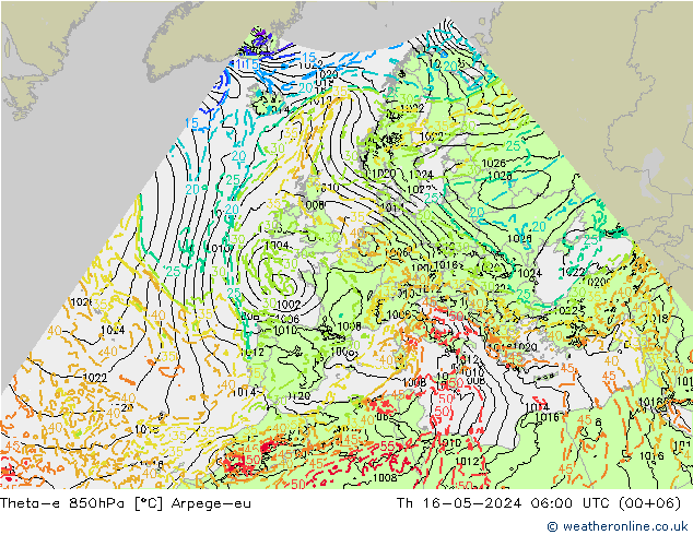 Theta-e 850hPa Arpege-eu Do 16.05.2024 06 UTC