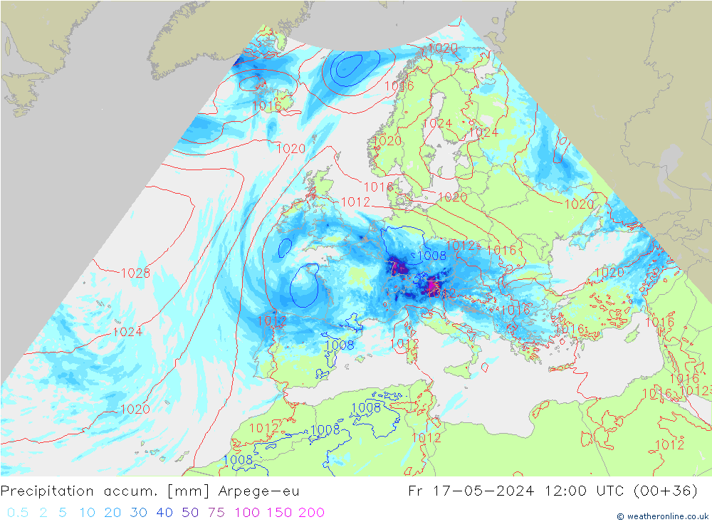 Precipitation accum. Arpege-eu пт 17.05.2024 12 UTC