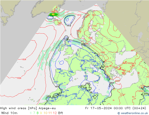 High wind areas Arpege-eu  17.05.2024 00 UTC