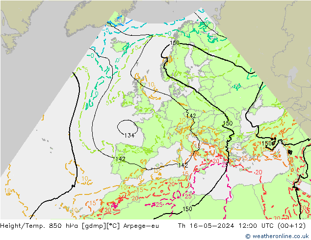 Geop./Temp. 850 hPa Arpege-eu jue 16.05.2024 12 UTC