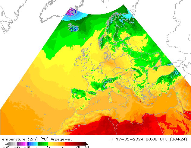 Temperature (2m) Arpege-eu Pá 17.05.2024 00 UTC
