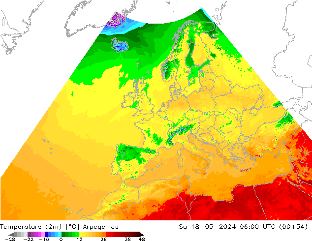 Sıcaklık Haritası (2m) Arpege-eu Cts 18.05.2024 06 UTC