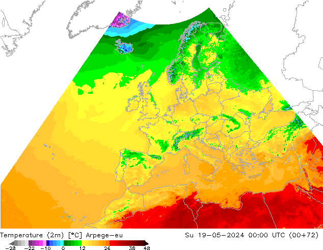 Sıcaklık Haritası (2m) Arpege-eu Paz 19.05.2024 00 UTC