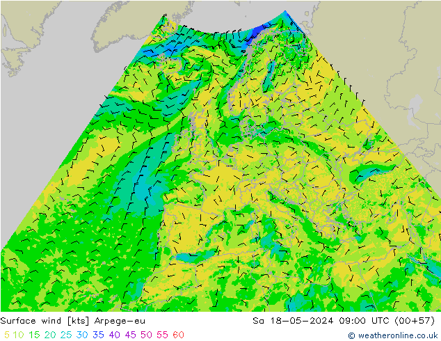 Rüzgar 10 m Arpege-eu Cts 18.05.2024 09 UTC