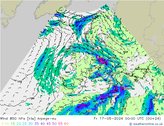 Rüzgar 850 hPa Arpege-eu Cu 17.05.2024 00 UTC