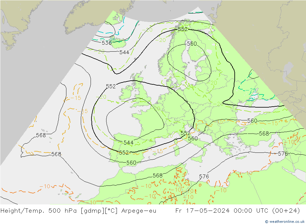 Height/Temp. 500 hPa Arpege-eu  17.05.2024 00 UTC