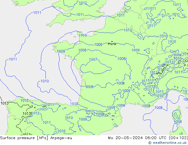 Pressione al suolo Arpege-eu lun 20.05.2024 06 UTC