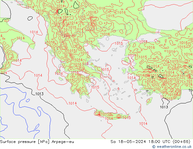 Pressione al suolo Arpege-eu sab 18.05.2024 18 UTC