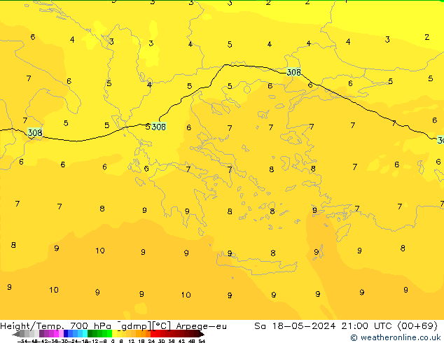 Hoogte/Temp. 700 hPa Arpege-eu za 18.05.2024 21 UTC