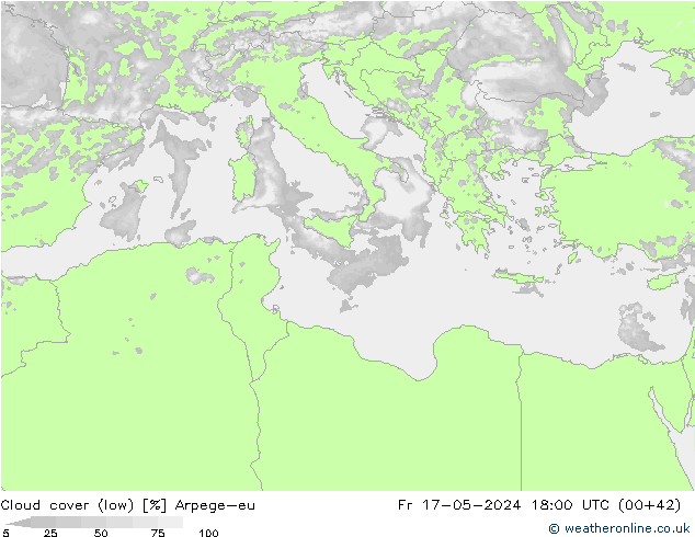 Cloud cover (low) Arpege-eu Fr 17.05.2024 18 UTC