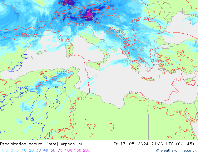 Precipitation accum. Arpege-eu Pá 17.05.2024 21 UTC
