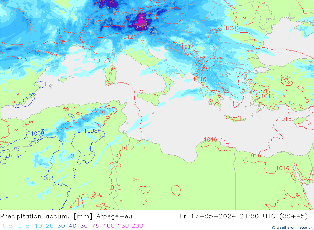 Toplam Yağış Arpege-eu Cu 17.05.2024 21 UTC