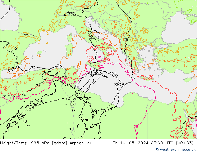 Height/Temp. 925 hPa Arpege-eu Qui 16.05.2024 03 UTC