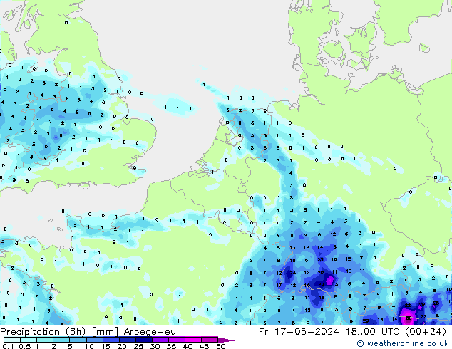 Precipitation (6h) Arpege-eu Pá 17.05.2024 00 UTC