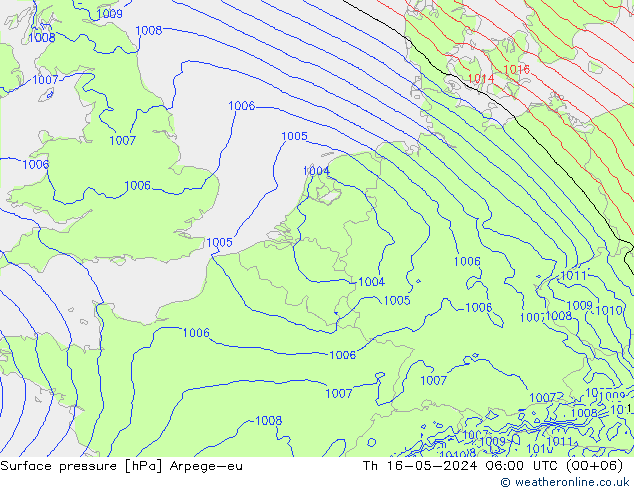 地面气压 Arpege-eu 星期四 16.05.2024 06 UTC