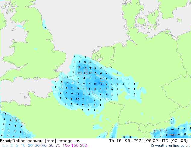 Precipitation accum. Arpege-eu 星期四 16.05.2024 06 UTC