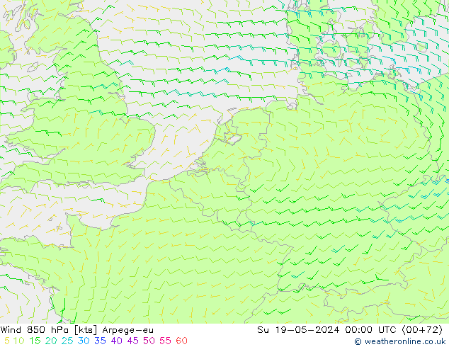ветер 850 гПа Arpege-eu Вс 19.05.2024 00 UTC