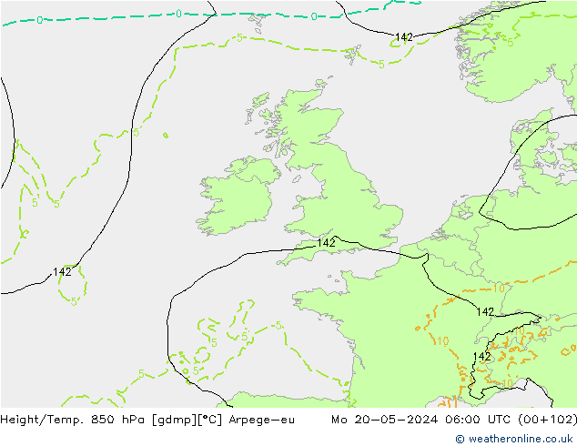 Géop./Temp. 850 hPa Arpege-eu lun 20.05.2024 06 UTC