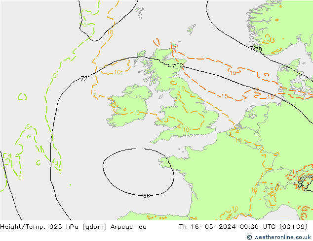 Height/Temp. 925 hPa Arpege-eu Th 16.05.2024 09 UTC