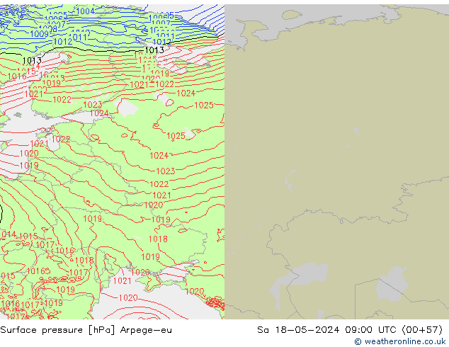 Pressione al suolo Arpege-eu sab 18.05.2024 09 UTC