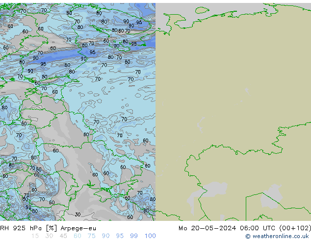 RH 925 hPa Arpege-eu  20.05.2024 06 UTC
