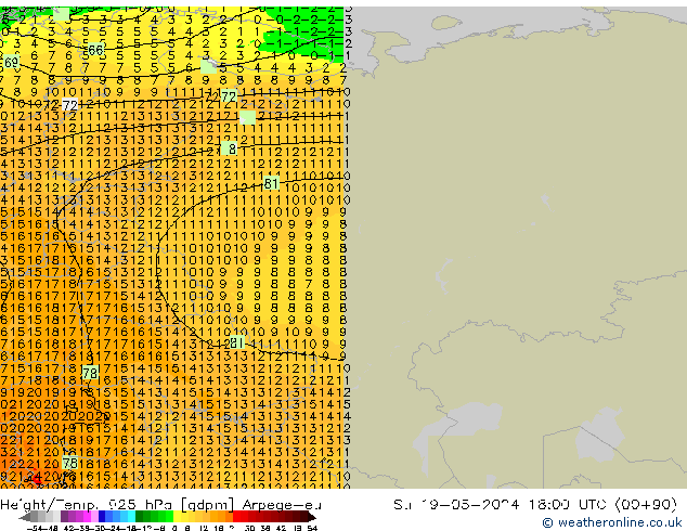 Yükseklik/Sıc. 925 hPa Arpege-eu Paz 19.05.2024 18 UTC