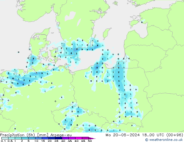 осадки (6h) Arpege-eu пн 20.05.2024 00 UTC