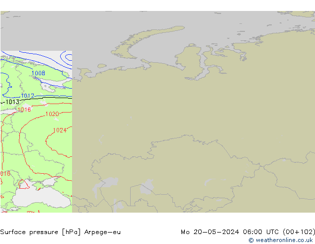 Surface pressure Arpege-eu Mo 20.05.2024 06 UTC