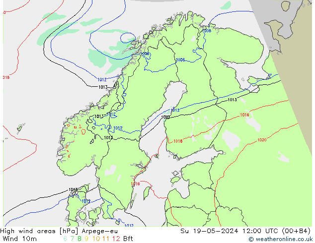 yüksek rüzgarlı alanlar Arpege-eu Paz 19.05.2024 12 UTC
