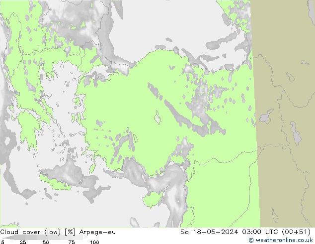 zachmurzenie (niskie) Arpege-eu so. 18.05.2024 03 UTC