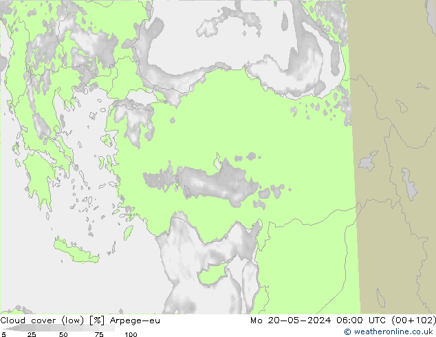 Bewolking (Laag) Arpege-eu ma 20.05.2024 06 UTC