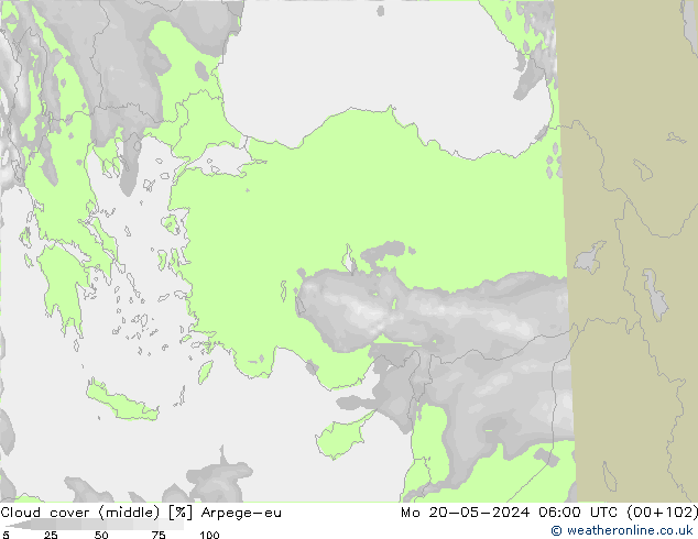 oblačnosti uprostřed Arpege-eu Po 20.05.2024 06 UTC
