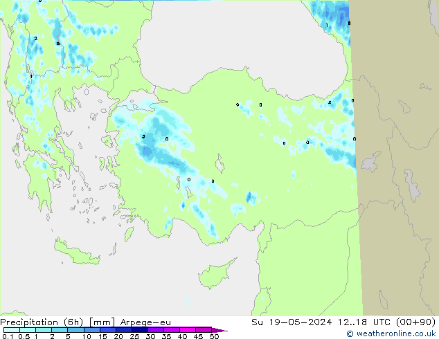 Precipitação (6h) Arpege-eu Dom 19.05.2024 18 UTC