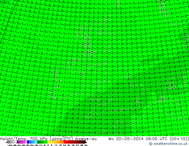 Geop./Temp. 700 hPa Arpege-eu lun 20.05.2024 06 UTC