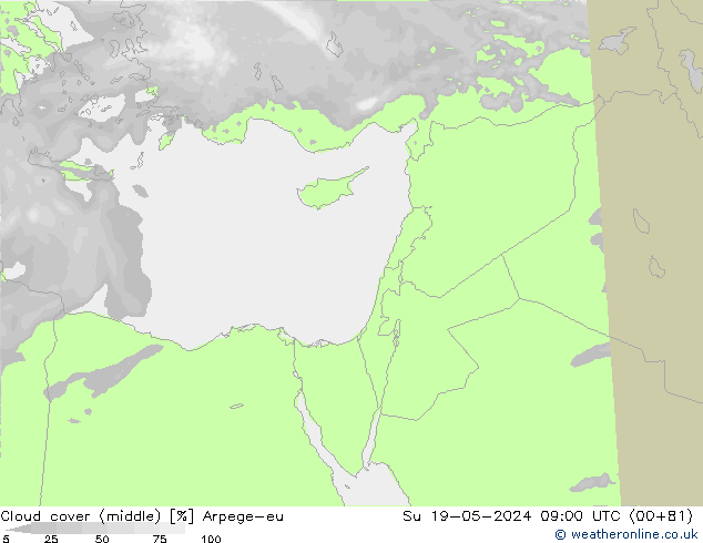 Cloud cover (middle) Arpege-eu Su 19.05.2024 09 UTC