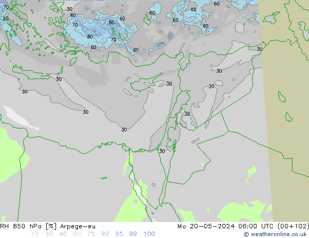 RH 850 гПа Arpege-eu пн 20.05.2024 06 UTC