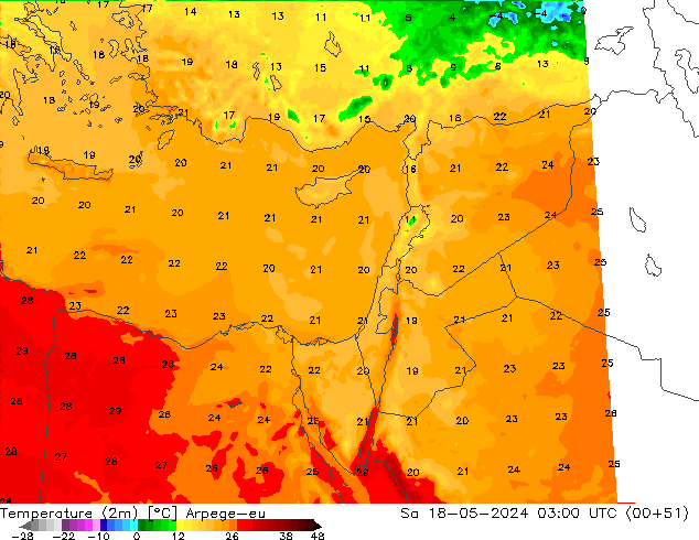 Sıcaklık Haritası (2m) Arpege-eu Cts 18.05.2024 03 UTC