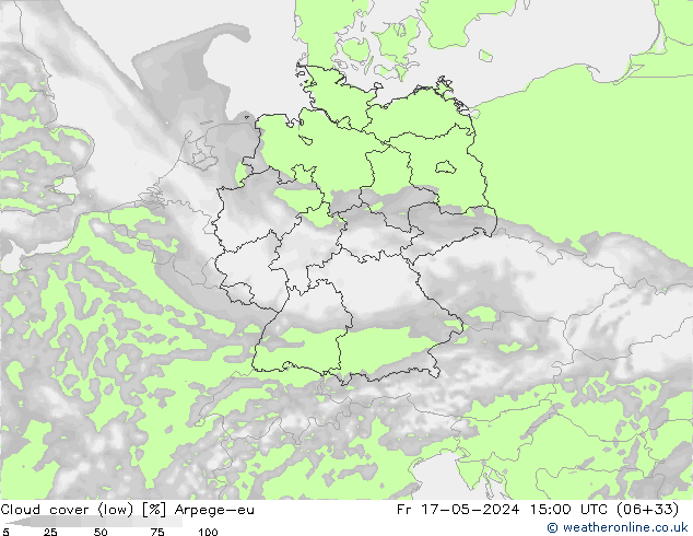 Nuages (bas) Arpege-eu ven 17.05.2024 15 UTC