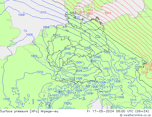 地面气压 Arpege-eu 星期五 17.05.2024 06 UTC
