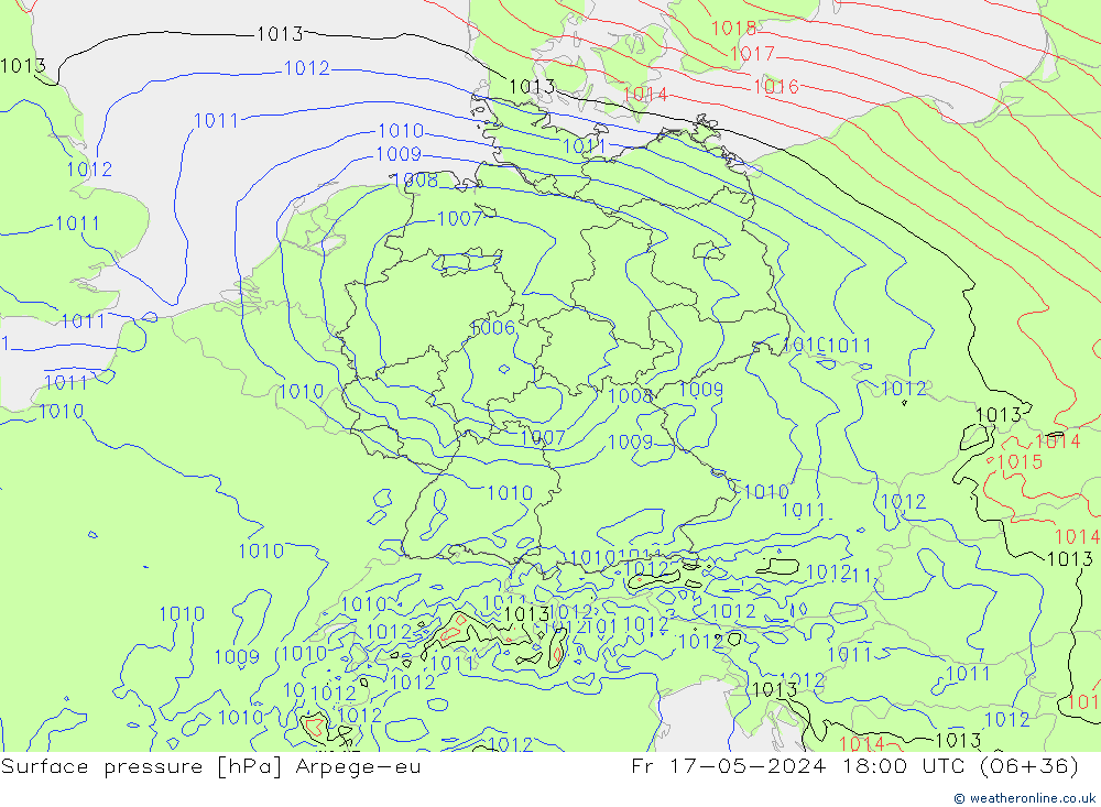 Presión superficial Arpege-eu vie 17.05.2024 18 UTC