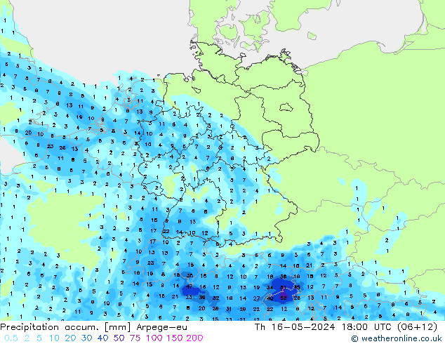 Totale neerslag Arpege-eu do 16.05.2024 18 UTC