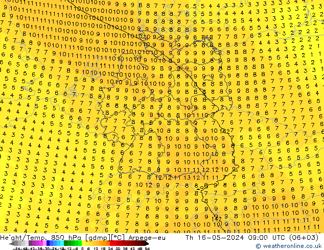 Height/Temp. 850 hPa Arpege-eu 星期四 16.05.2024 09 UTC