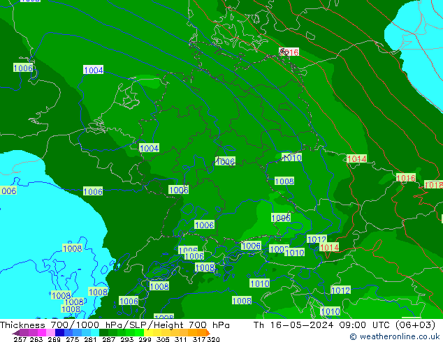 Thck 700-1000 hPa Arpege-eu 星期四 16.05.2024 09 UTC