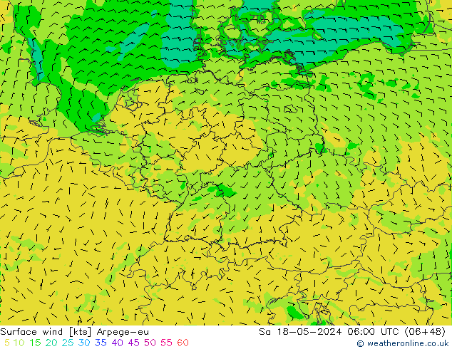Surface wind Arpege-eu So 18.05.2024 06 UTC