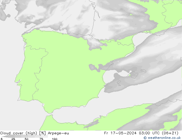 vysoký oblak Arpege-eu Pá 17.05.2024 03 UTC