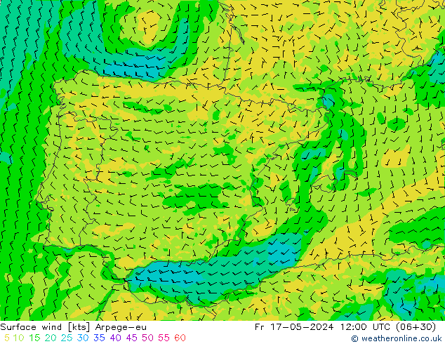 Viento 10 m Arpege-eu vie 17.05.2024 12 UTC