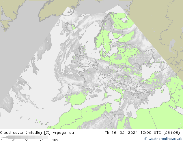 oblačnosti uprostřed Arpege-eu Čt 16.05.2024 12 UTC